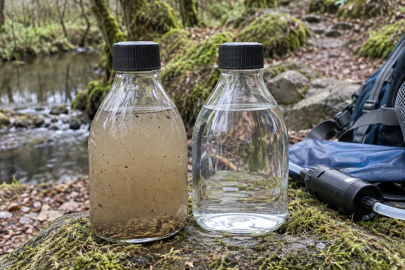 Filtrage de l'eau en randonnée : l'avant-après du traitement